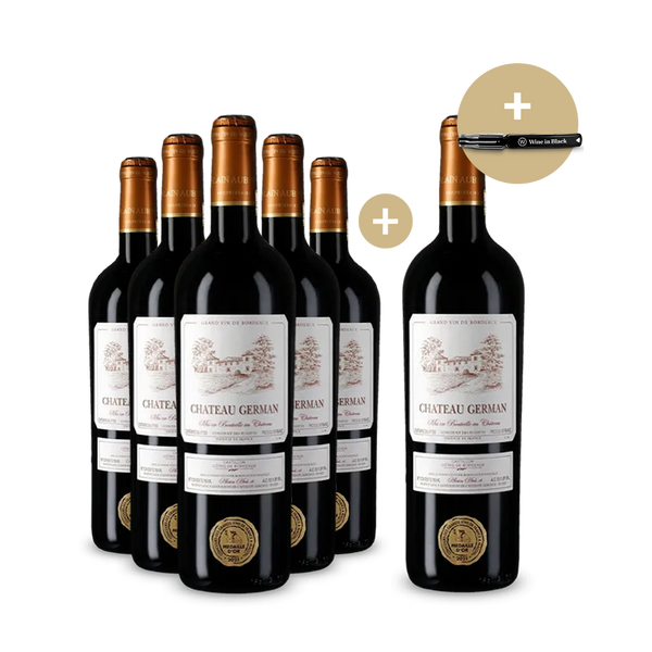 5+1 Flessen Castillon Côtes de Bordeaux 2020 + kelnersmes