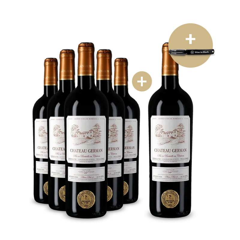 5+1 Flessen Castillon Côtes de Bordeaux 2020 + kelnersmes